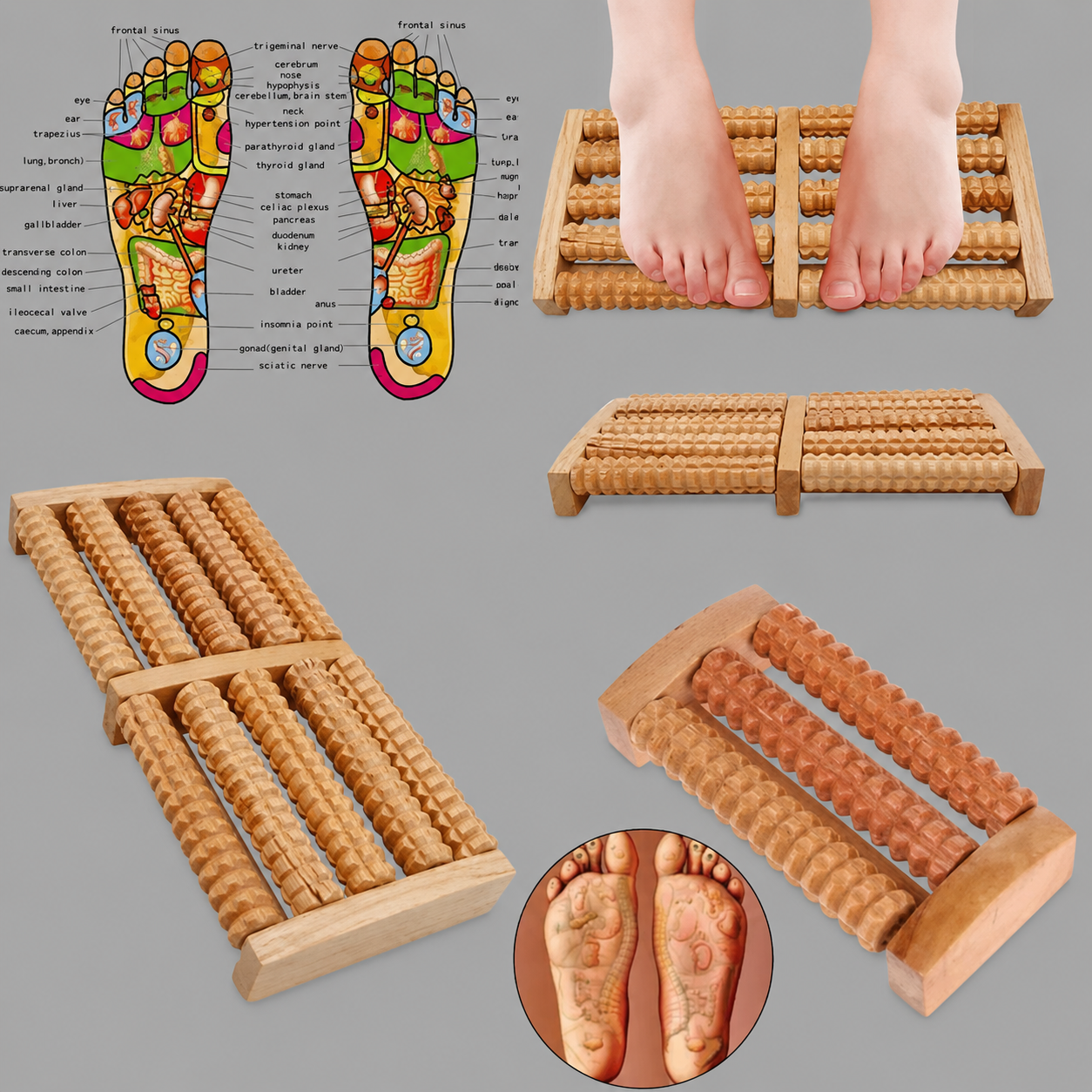 Traditional Wooden Roller Foot Massager – Natural Wood Relaxation Tool